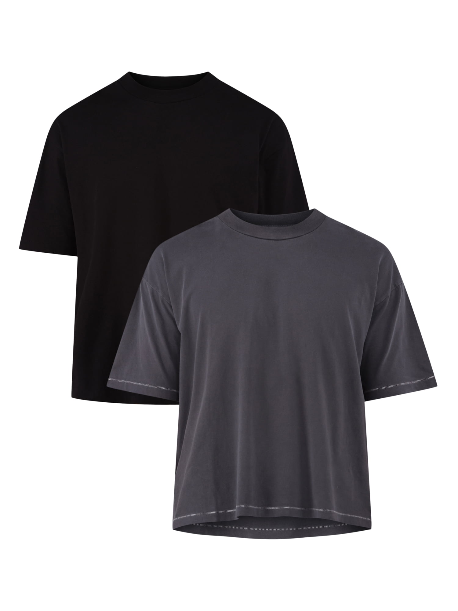 No Boundaries Men's & Big Men's Boxy Cropped Tee Shirt, 2-Pack Bundle, Sizes XS-5XL