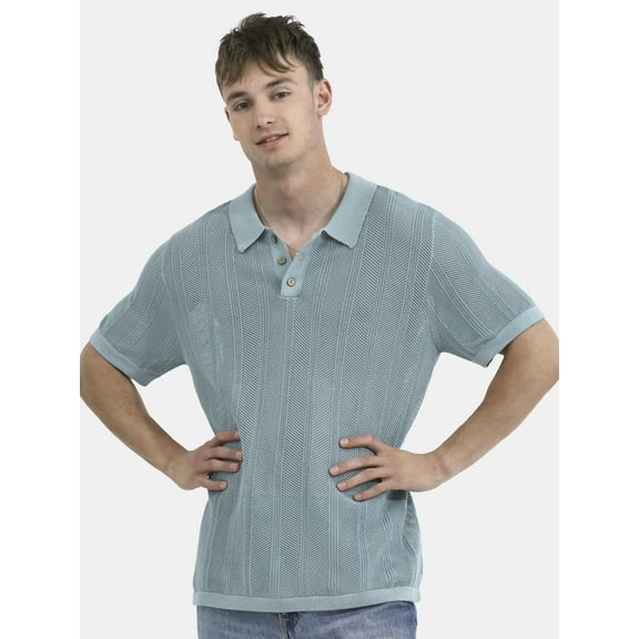 No Boundaries Drop Needle Stich Polo Sweater, Men's and Big Men's