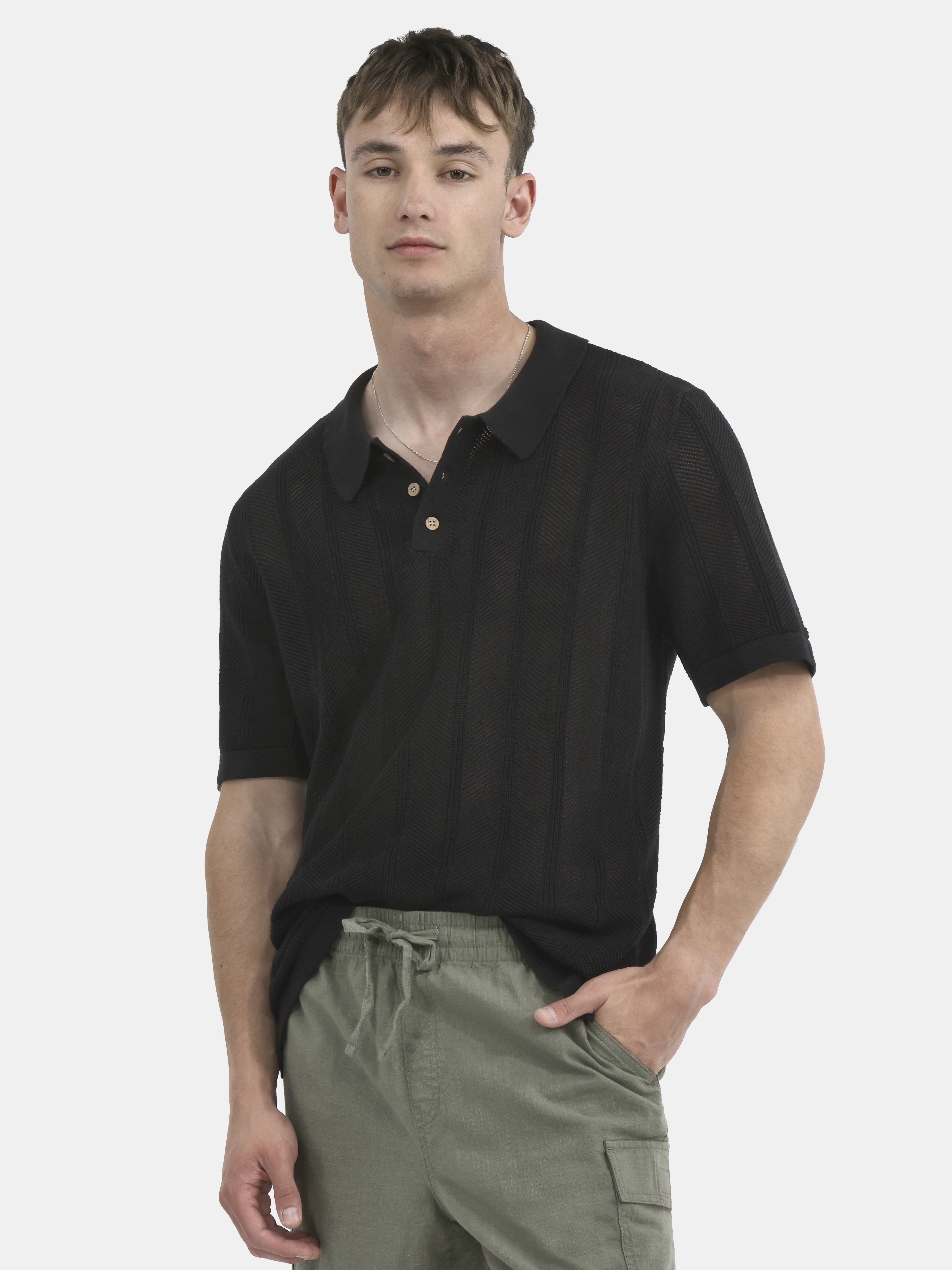 No Boundaries Drop Needle Stich Polo Sweater, Men's and Big Men's