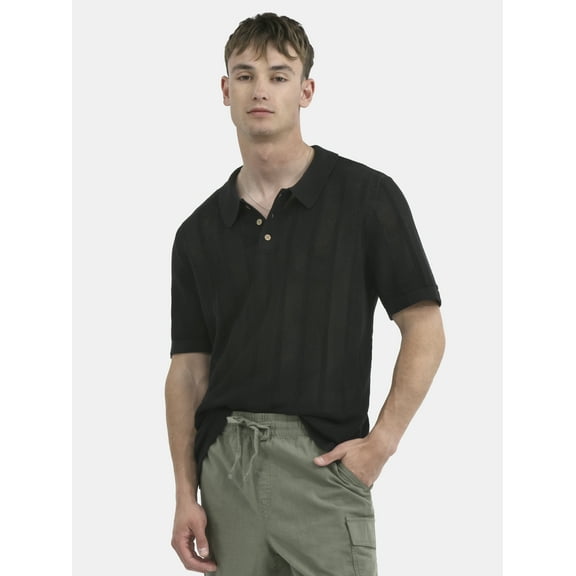 No Boundaries Drop Needle Stich Polo Sweater, Men's and Big Men's