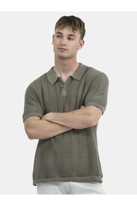 Drop Needle Stich Polo Sweater, Men's and Big Men's