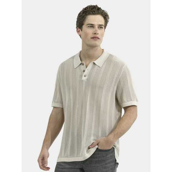 No Boundaries Drop Needle Stich Polo Sweater, Men's and Big Men's