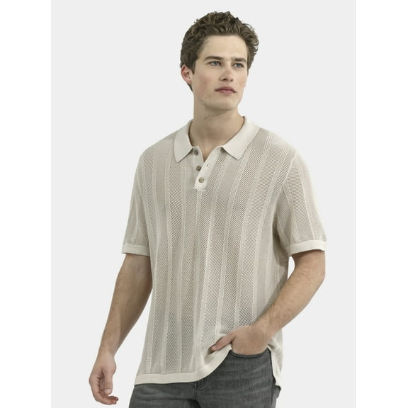 No Boundaries Drop Needle Stich Polo Sweater, Men's and Big Men's