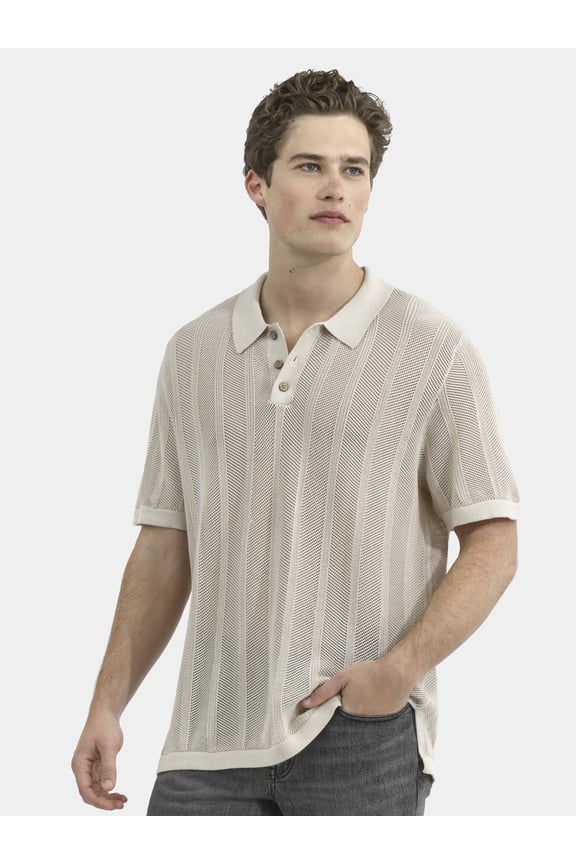 Drop Needle Stich Polo Sweater, Men's and Big Men's