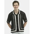 thumbnail image 1 of No Boundaries Faux Crochet Button-Up Polo Shirt, Men's and Big Men's, 1 of 4
