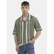 Faux Crochet Button-Up Polo Shirt, Men's and Big Men's