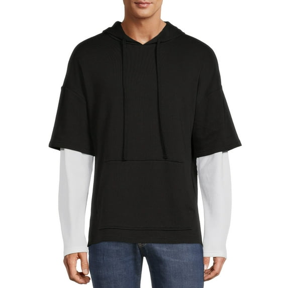 No Boundaries Men's and Big Men's Layered Look Hoodie , up to size 5XL