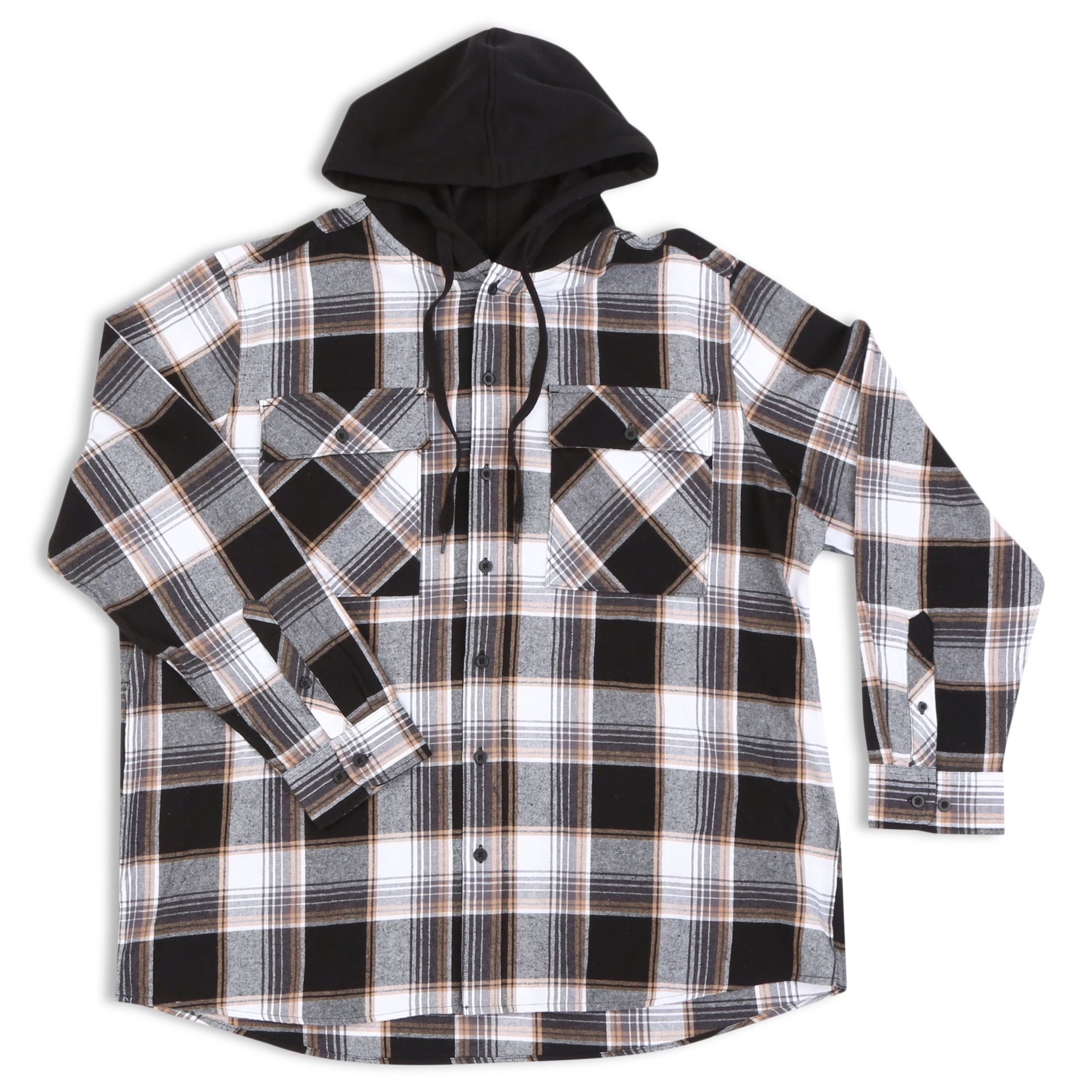 black and white hooded flannel jacket