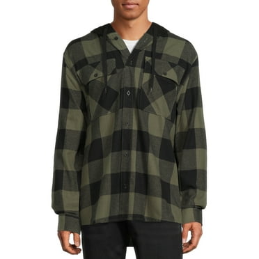 No Boundaries Men's and Big Men's Long Sleeve Hooded Flannel Shirt, up to size 5XL