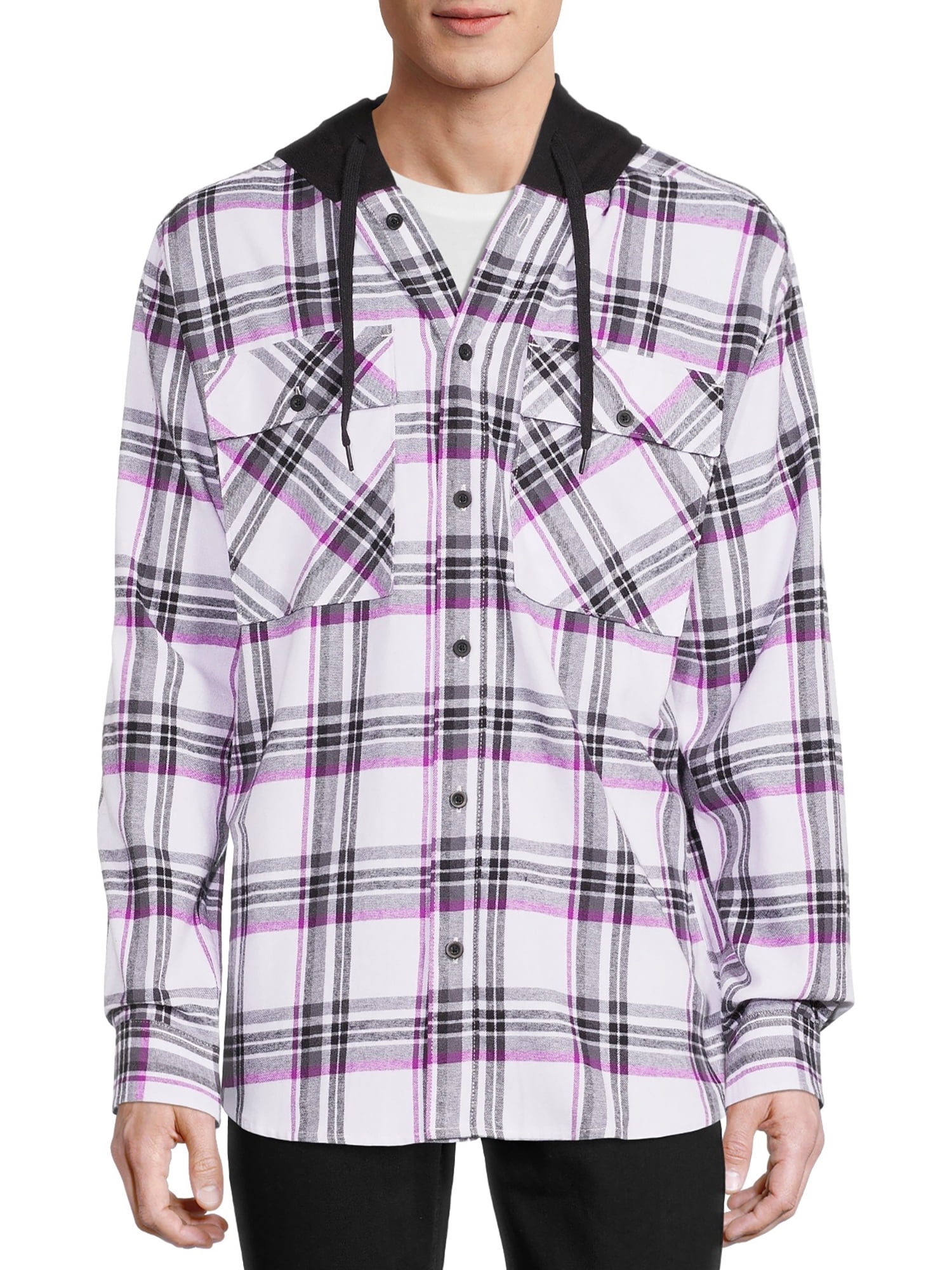 No Boundaries Men's and Big Men's Long Sleeve Hooded Flannel Shirt -  Walmart.com