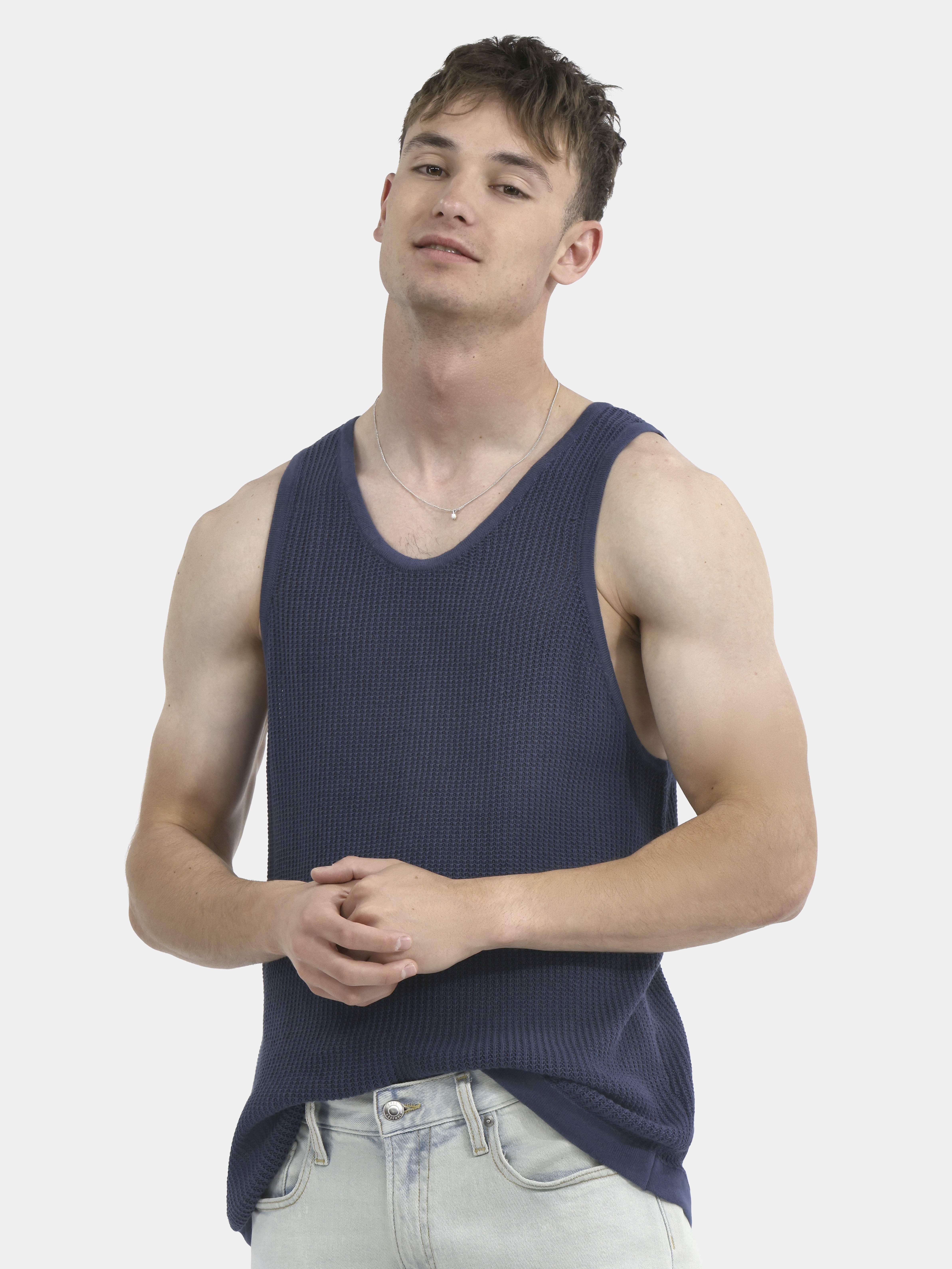 No Boundaries Mesh Stitch Sweater Tank Top, Men's and Big Men's