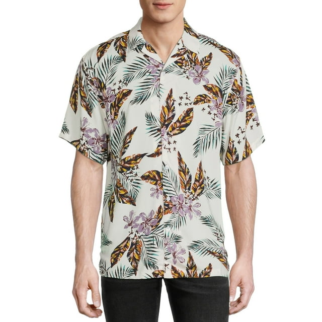 No Boundaries Men's and Big Men's Printed Button-Front Shirt with Short ...