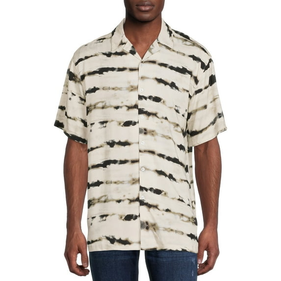 No Boundaries Men's and Big Men's Printed Button-Front Shirt with Short Sleeves