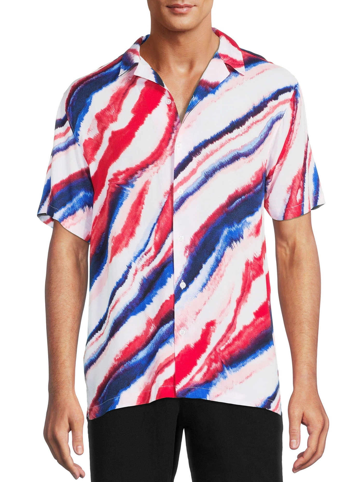 No Boundaries Men's and Big Men's Printed Rayon Shirt with Short Sleeves