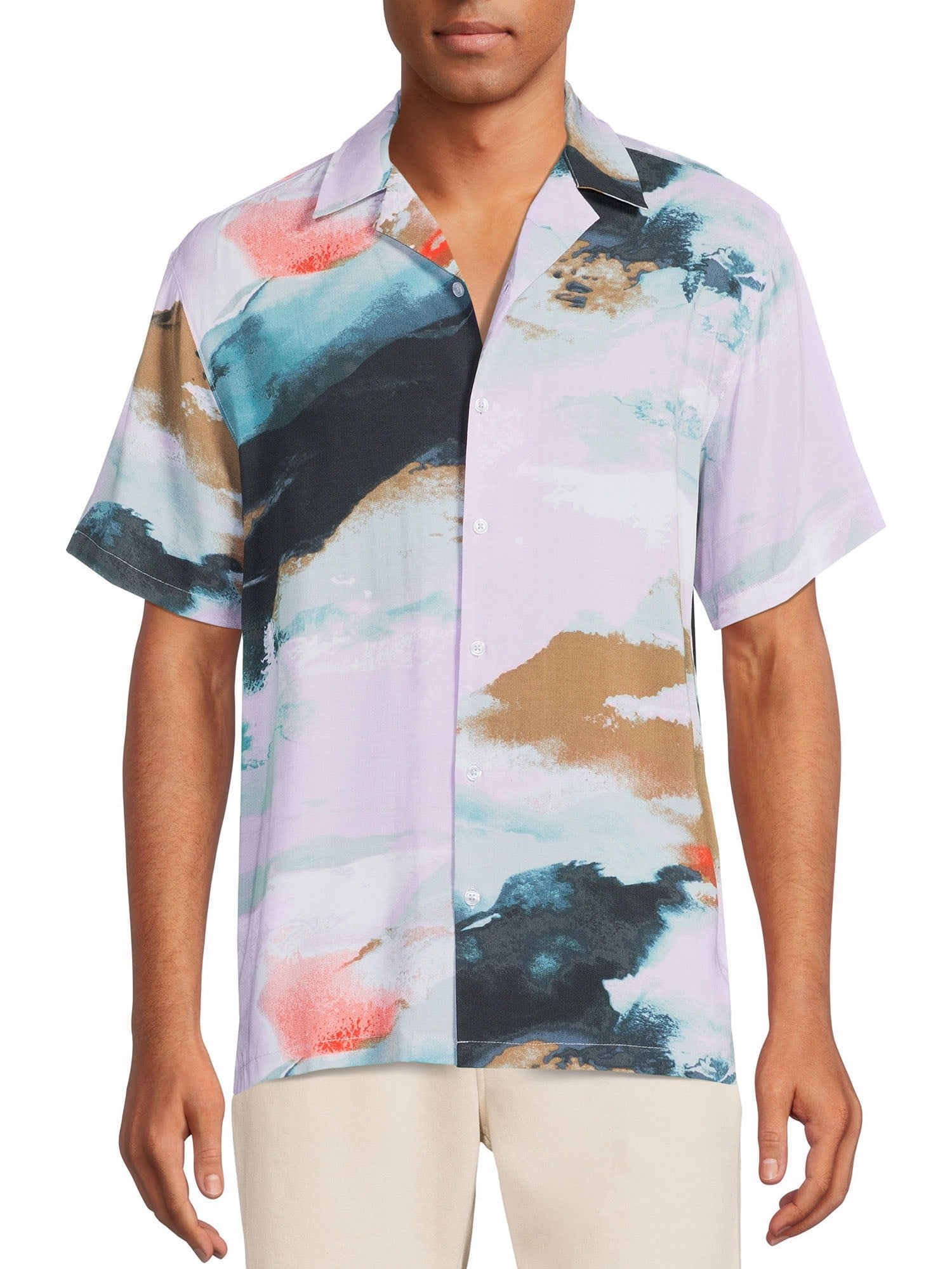 No Boundaries Men's and Big Men's Rayon Shirt with Short Sleeves 