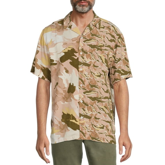 No Boundaries Men's and Big Men's Rayon Resort Shirt with Short Sleeves