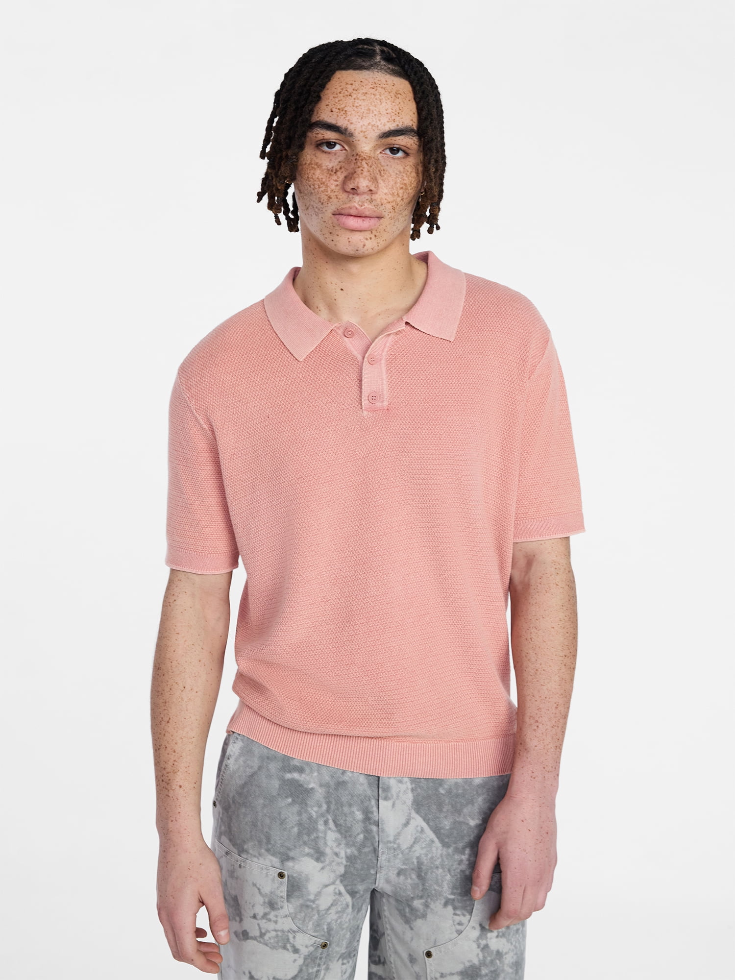 No Boundaries Mesh Polo Sweater with Short Sleeves, Men's XS-3XL