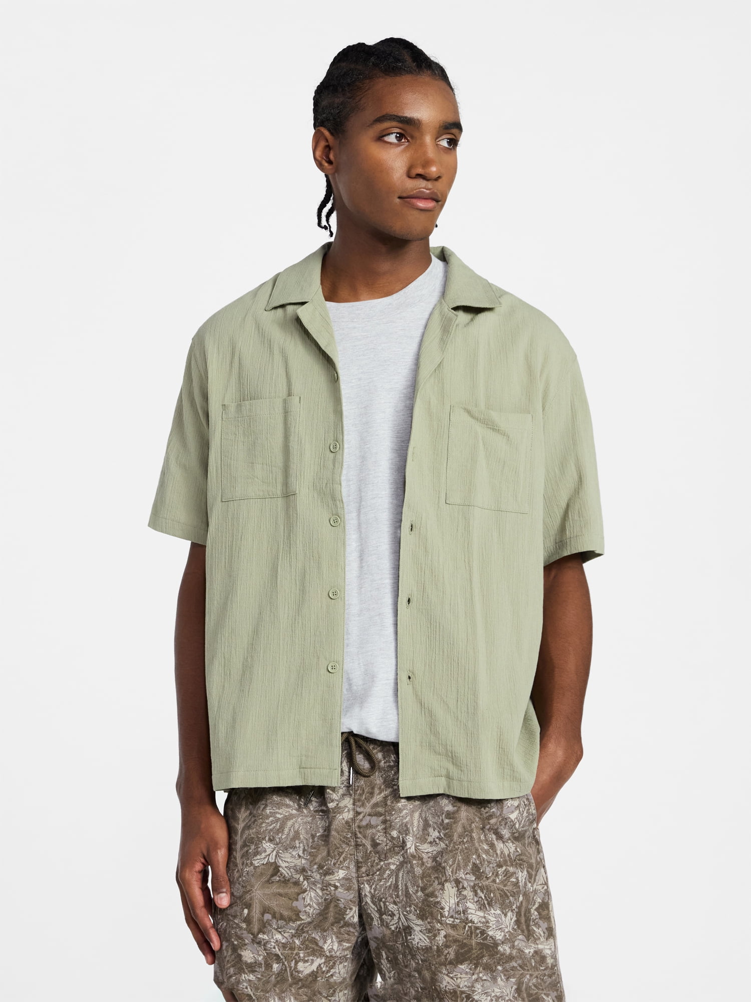 No Boundaries Men's Textured Woven Shirt with Short Sleeves, Sizes XS-4XLT