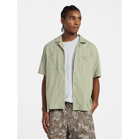 No Boundaries Men's Textured Woven Shirt with Short Sleeves, Sizes XS-4XLT