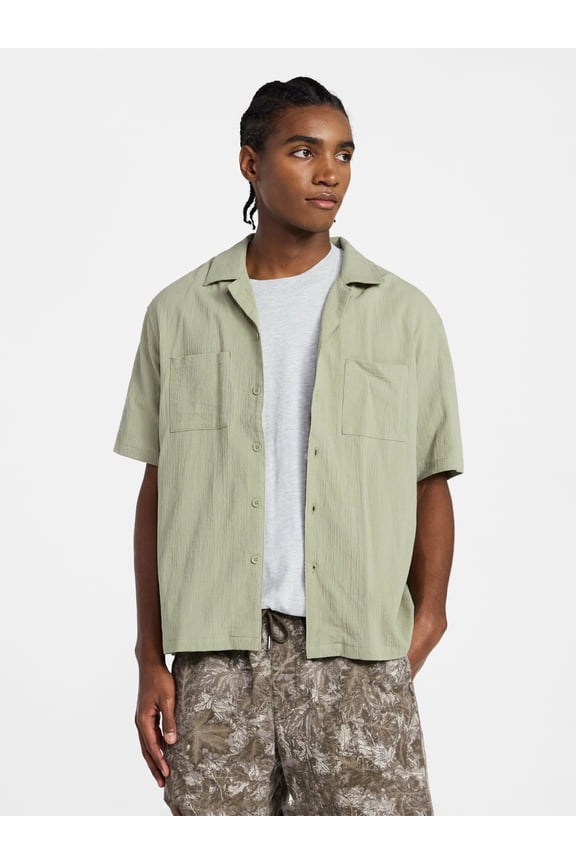 Men's Textured Woven Shirt with Short Sleeves, Sizes XS-3XL