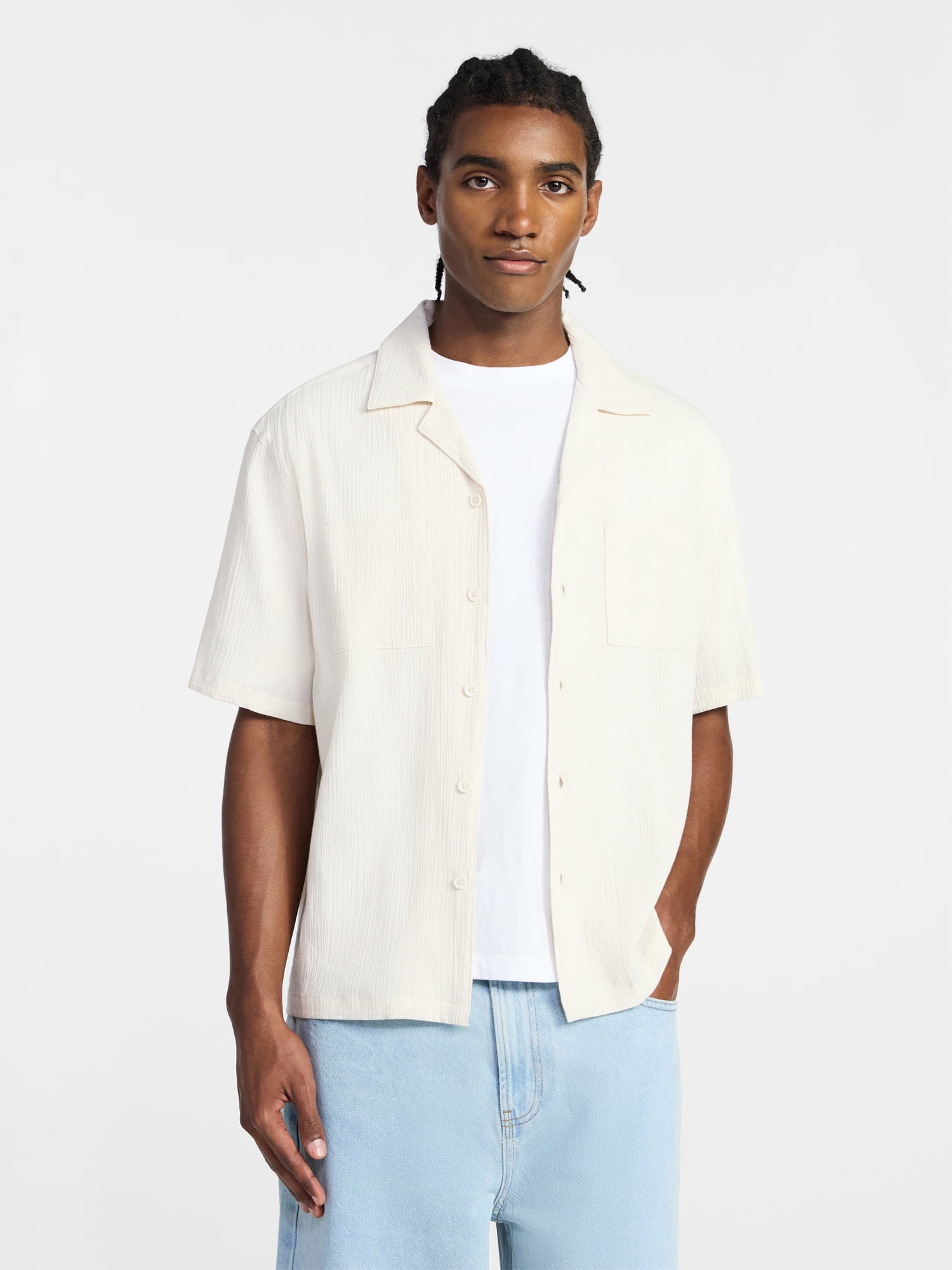 No Boundaries Men's Textured Woven Shirt with Short Sleeves, Sizes XS-4XLT