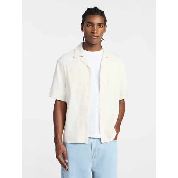 No Boundaries Men's Textured Woven Shirt with Short Sleeves, Sizes XS-4XLT