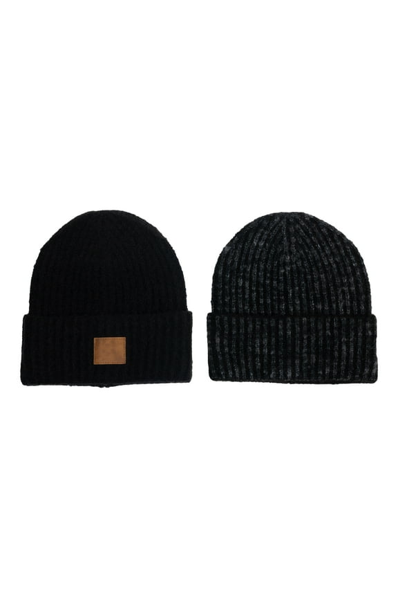 Mens 2-Pack Beanie, Black, One Size