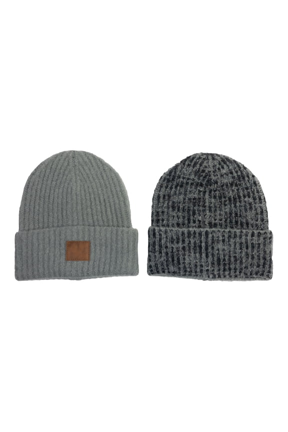 Mens 2-Pack Beanie, Gray, One Size