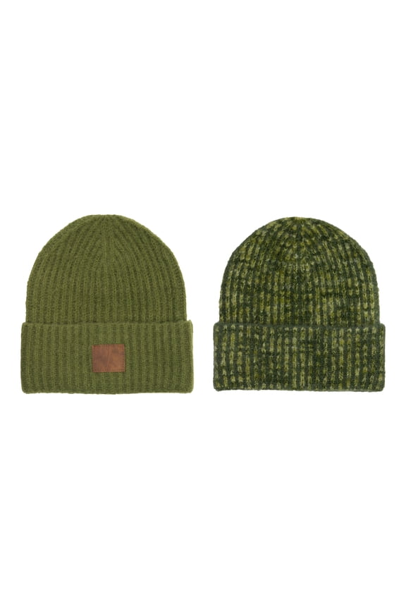 Mens 2-Pack Beanie, Green, One Size