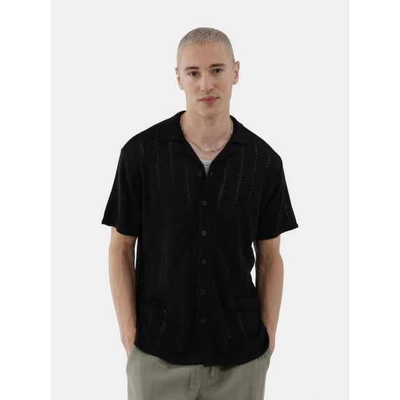 No Boundaries Sweater Knit Polo Shirt with Short Sleeves, Men's and Big Men's