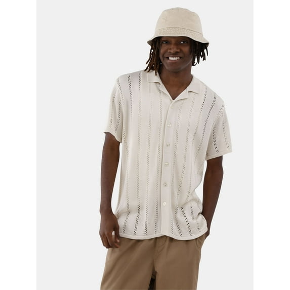 No Boundaries Sweater Knit Polo Shirt with Short Sleeves, Men's and Big Men's