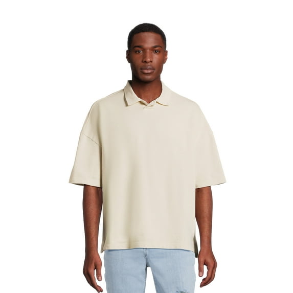 No Boundaries Mens & Big Mens Oversize French Terry Polo Shirt, Sizes XS-5XL