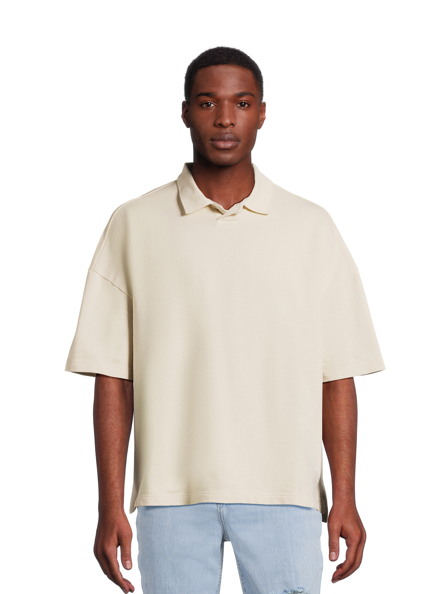 No Boundaries Mens & Big Mens Oversize French Terry Polo Shirt, Sizes XS-5XL