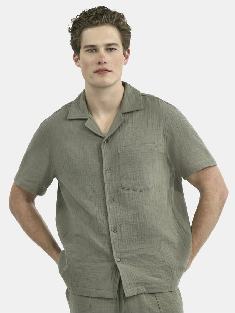 No Boundaries Men's Cotton Gauze Button Front Shirt Sizes XS-5XL Soft  Fabric - Walmart.com
