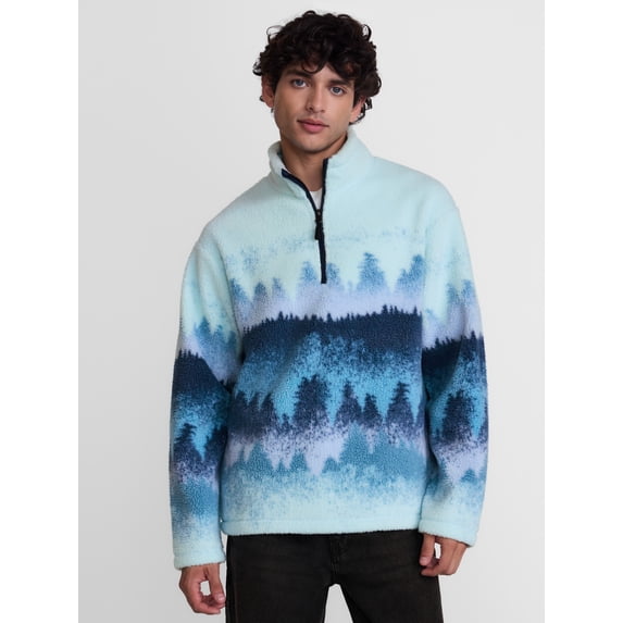 No Boundaries Mock Neck Quarter Zip Fleece Graphic Print Pullover, Men’s XS-4XLT