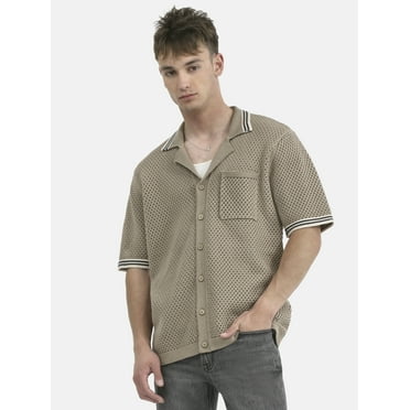 No Boundaries Mesh Button Front Polo Sweater, Men's and Big Men's