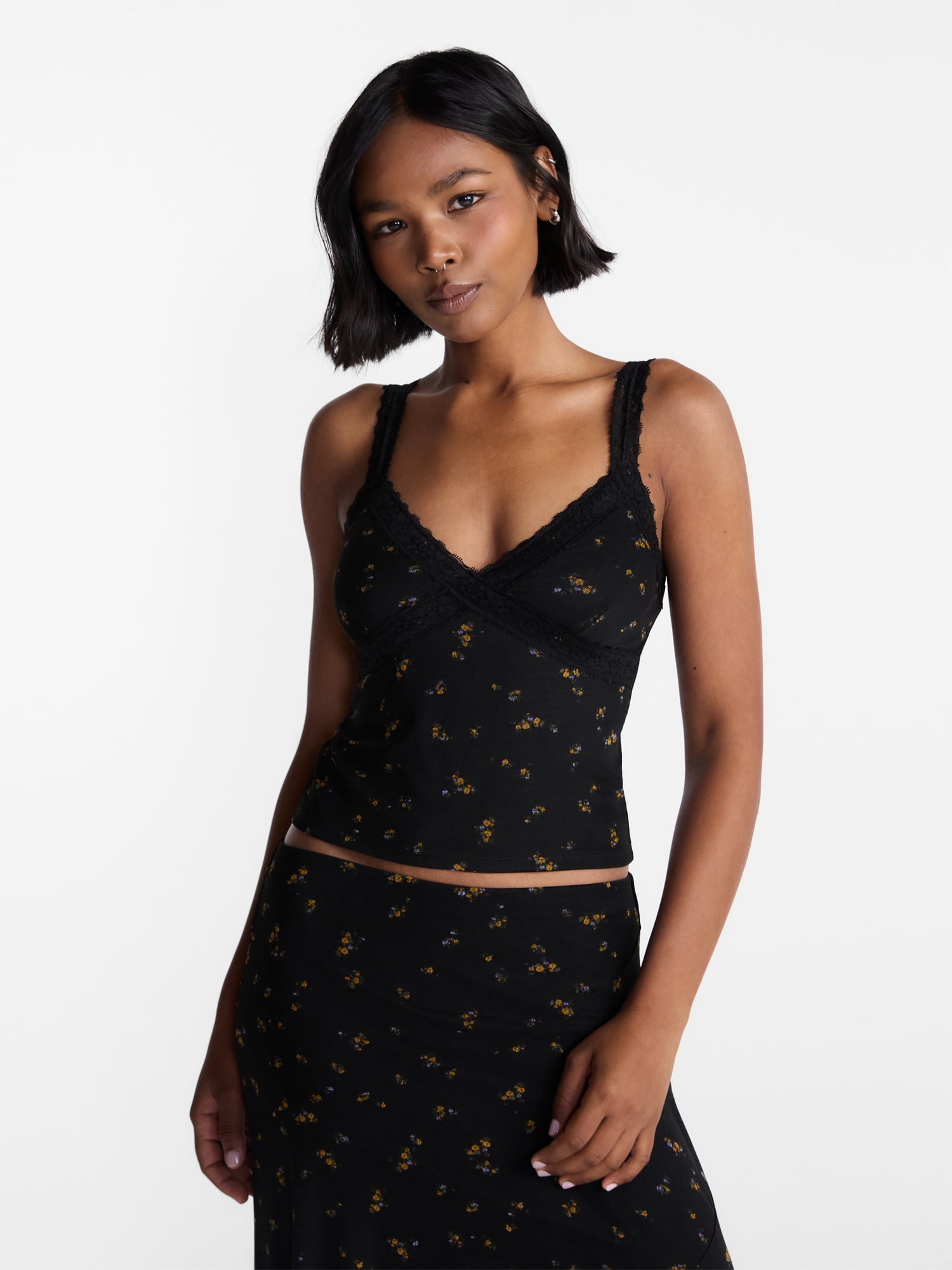 No Boundaries Mesh Lace Triangle Tank Top, Women's XXS-XXL