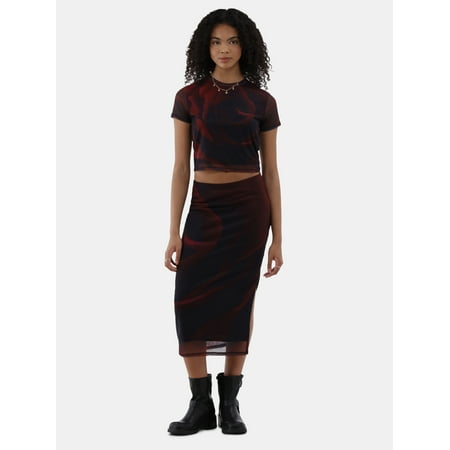 No Boundaries Mesh Top and Skirt Set, 2-Piece, Women’s and Women’s Plus