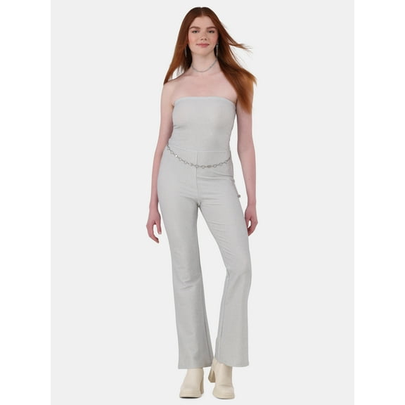 No Boundaries Metallic Belted Tube Jumpsuit, Women's