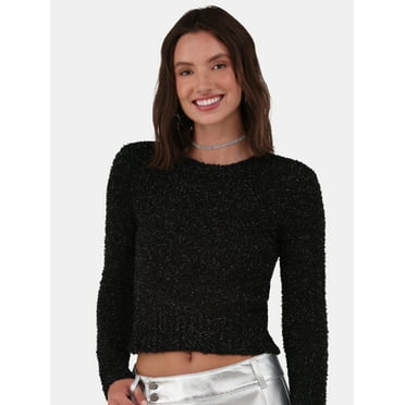 No Boundaries Metallic Crew Neck Sweater, Women's and Women’s Plus