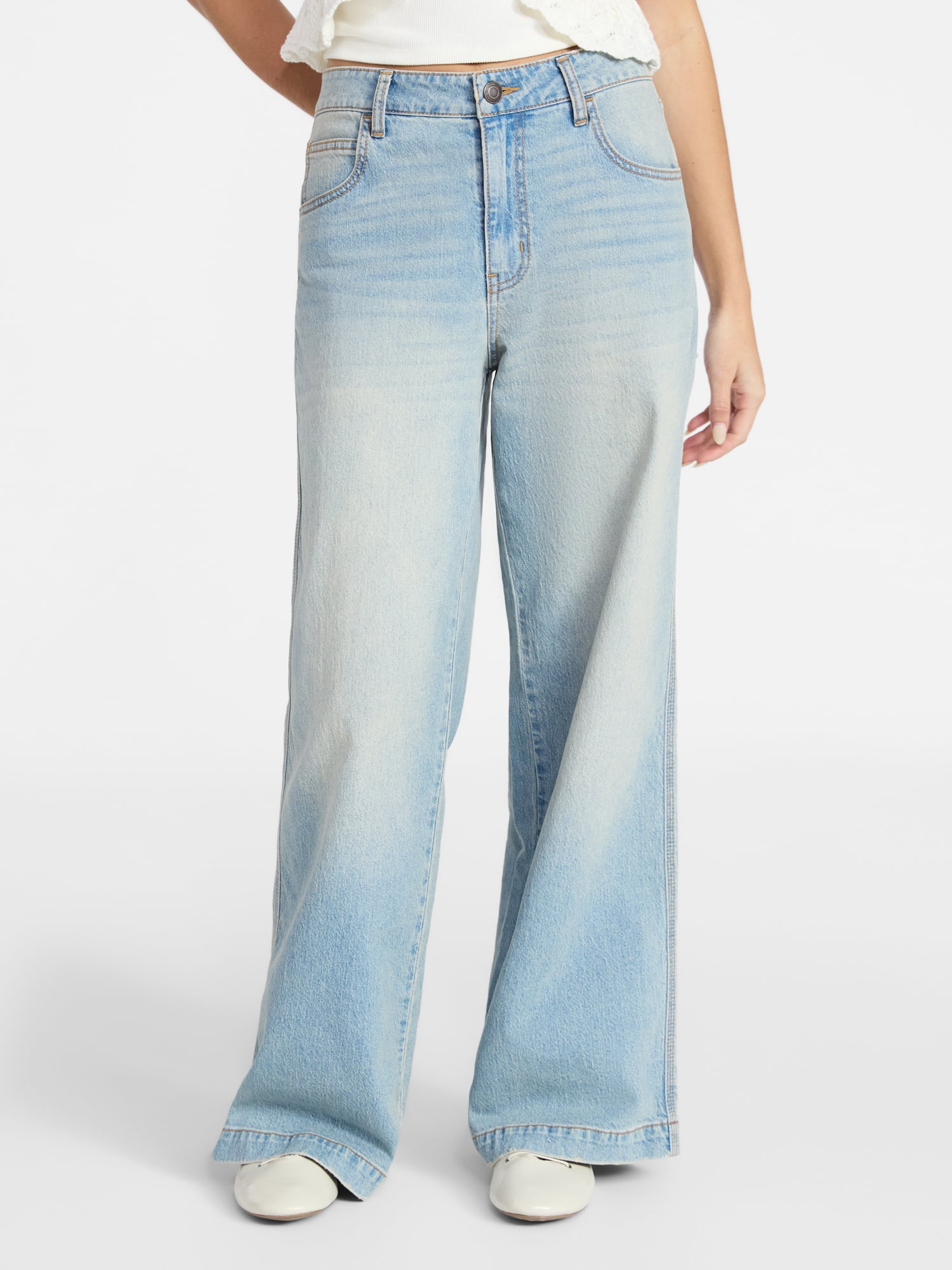 No Boundaries Mid-Rise Baggy Wide Leg Jeans, 31" Inseam, Women's 00-18