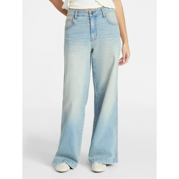 No Boundaries Mid-Rise Baggy Wide Leg Jeans, 31" Inseam, Women's 00-18