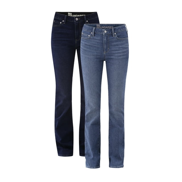 No Boundaries Mid Rise Bootcut Jeans, 32” Inseam, 1 or 2-Pack, Women’s