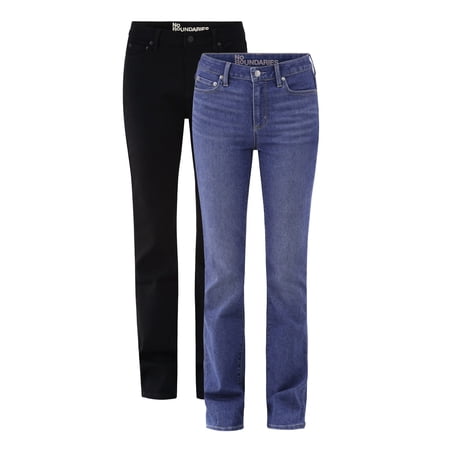 No Boundaries Mid Rise Bootcut Jeans, 32” Inseam, 1 or 2-Pack, Women’s