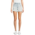 thumbnail image 1 of No Boundaries Mid Rise Fray Midi Denim Short, 1 of 5