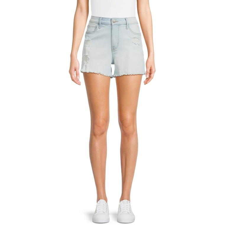 No Boundaries Mid Rise Fray Midi Denim Short Walmart