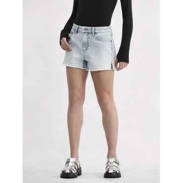 No Boundaries Mid Rise Frayed Hem Denim Shorts, Women's
