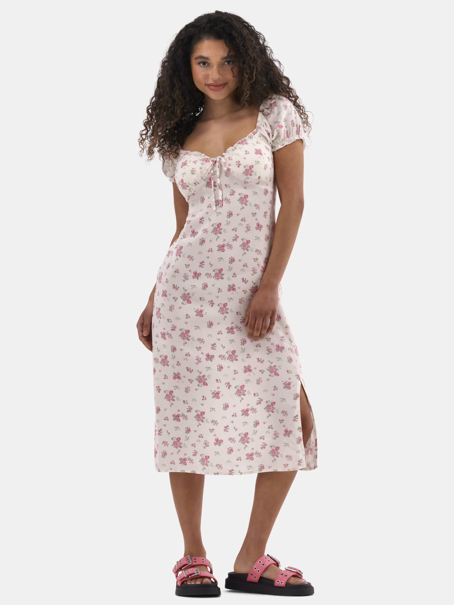 No Boundaries Midi Dress with Puff Sleeves, Women's
