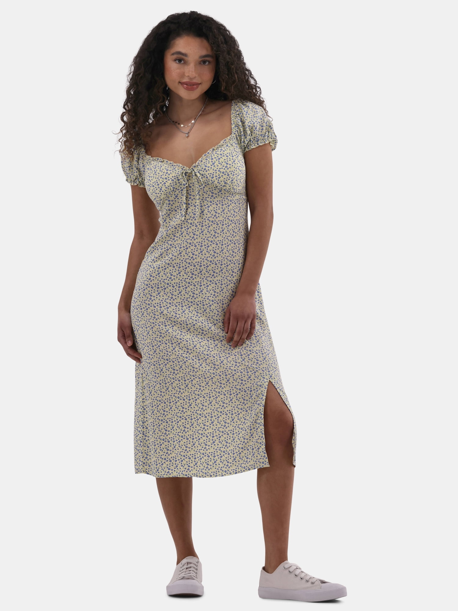 No Boundaries Midi Dress with Puff Sleeves, Women's