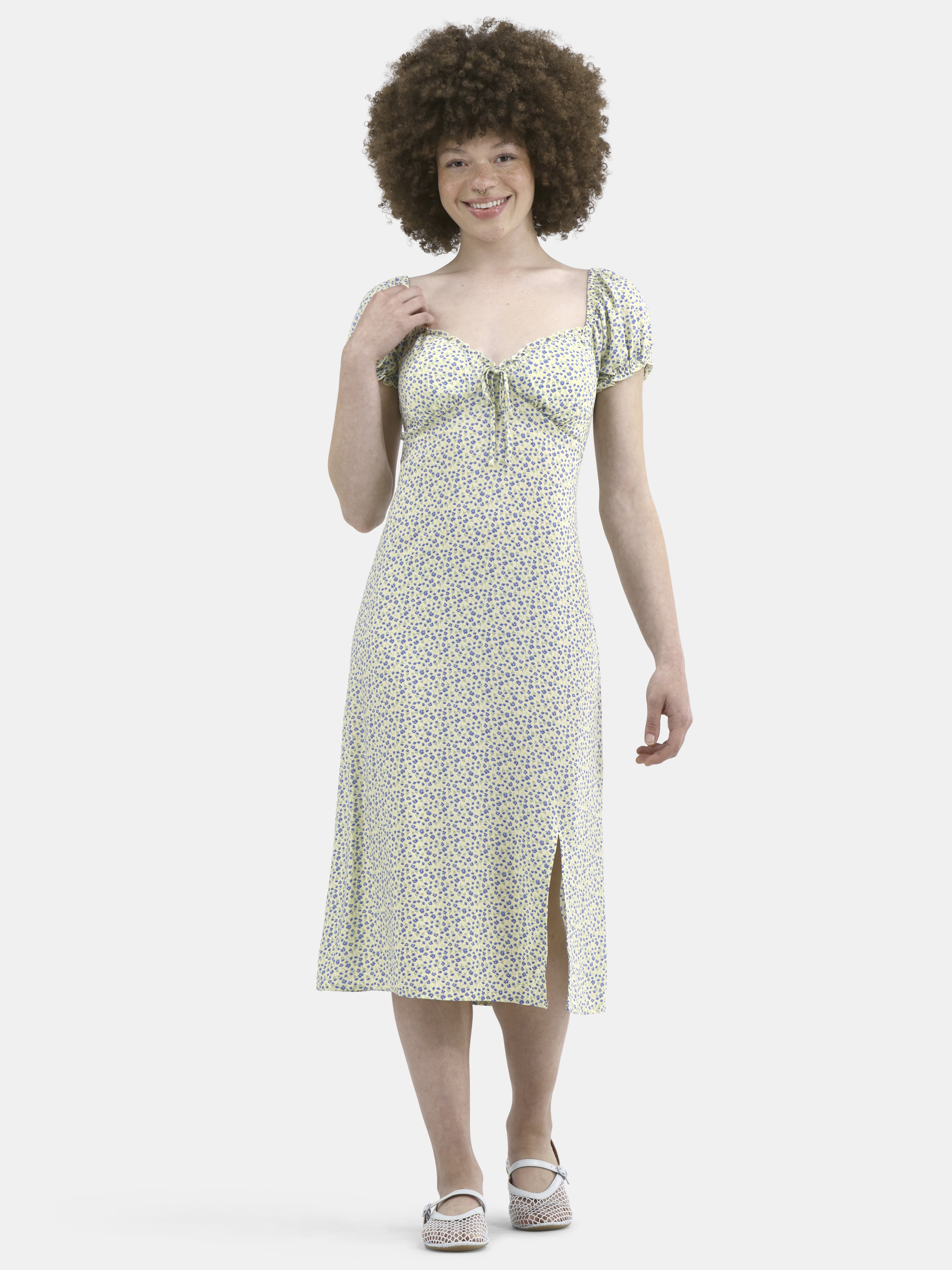 No Boundaries Midi Dress with Puff Sleeves, Women's